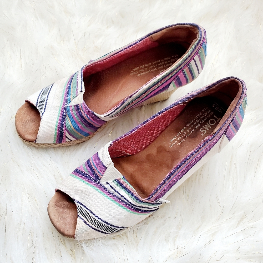 Toms open-toed canvas fabric striped platforms